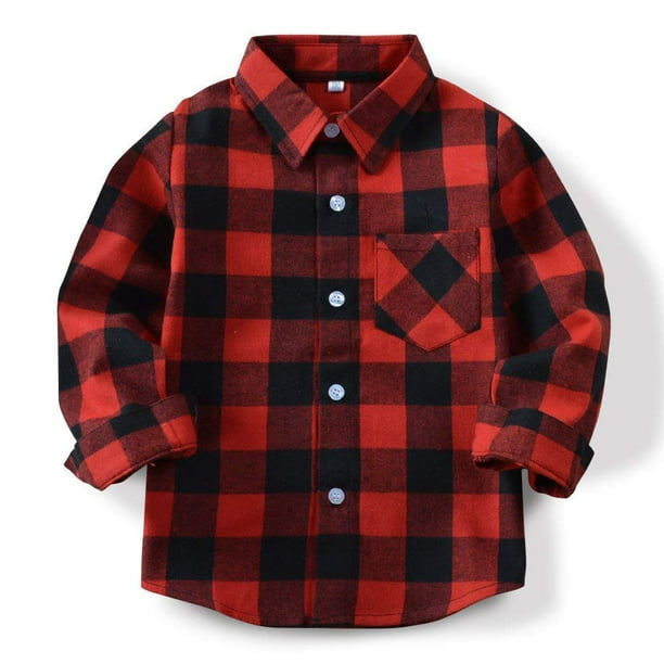 Toddler Baby Girl Boys Christmas Outfits Plaid Flannel Shirt Long Sleeve T-Shirt Tops Kid Clothes